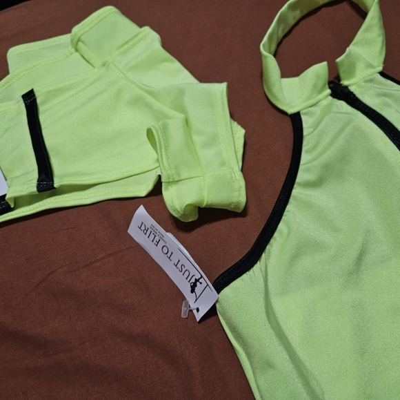 JUST TO FLIRT HIGHLIGHTER YELLOW DANCE WEAR SET - Picture 13 of 13